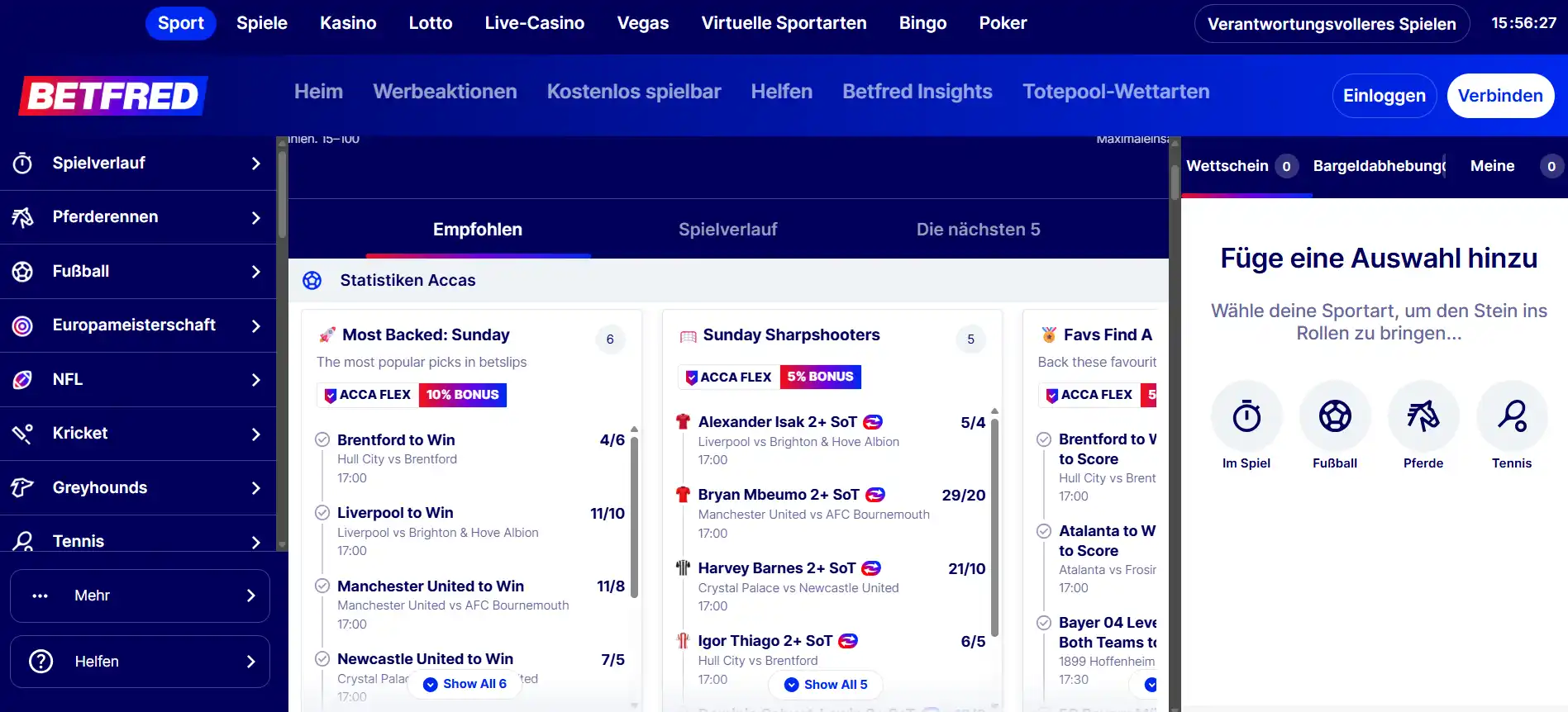 Fußball-Wettmärkte von Betfred mit Auswahl für Ergebnisse und Bet Builder