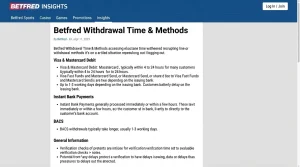 Betfred-Informationsseite mit Angaben zu Karten- und Bankauszahlungen