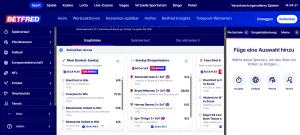 Sportartennavigation und Märkte der Sportwettenoberfläche von Betfred
